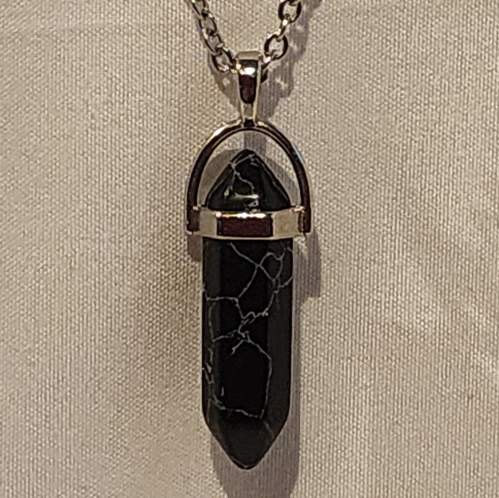 Manufactured Obsidian Like Crystal Point Necklace